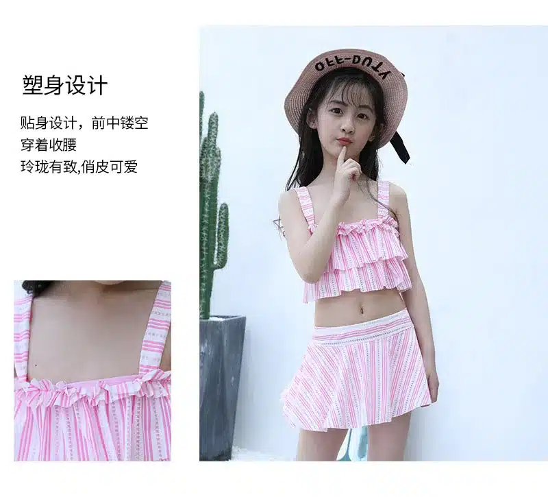 Princess Striped Girls Swimsuits Two Pieces Swim Wear Kids Bathing Suits Cute Beach Skirt 9-12Years Children Girls Swimwear 18