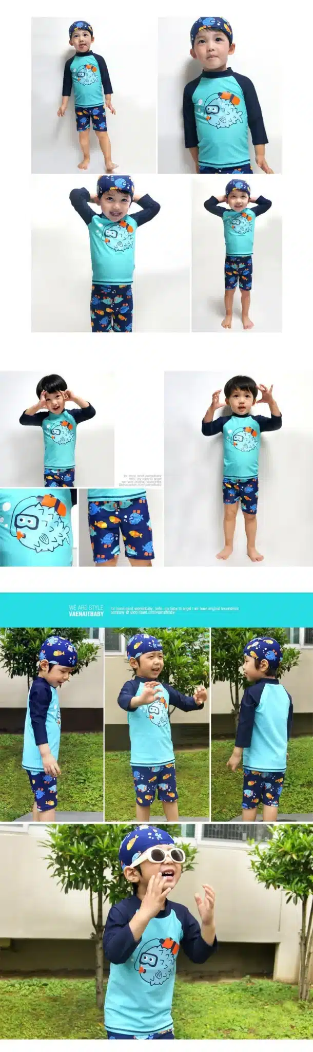 Kids Boy Two Pieces Swim Suit Cartoon Fish Sunblock Beach Bodysuit With Cap Boys Swimwear 2-13Y Children Swimsuit surfing Wear 9