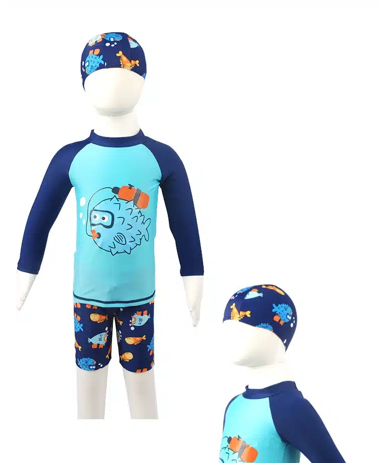 Kids Boy Two Pieces Swim Suit Cartoon Fish Sunblock Beach Bodysuit With Cap Boys Swimwear 2-13Y Children Swimsuit surfing Wear 10