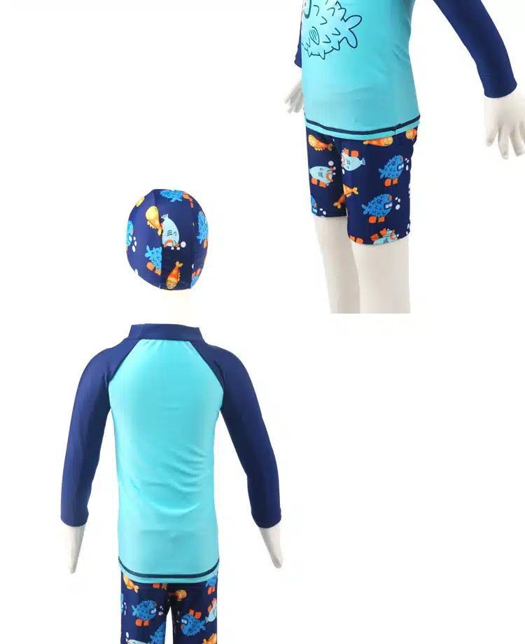 Kids Boy Two Pieces Swim Suit Cartoon Fish Sunblock Beach Bodysuit With Cap Boys Swimwear 2-13Y Children Swimsuit surfing Wear 11
