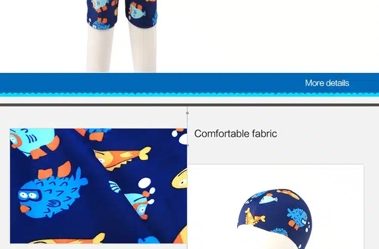 Kids Boy Two Pieces Swim Suit Cartoon Fish Sunblock Beach Bodysuit With Cap Boys Swimwear 2-13Y Children Swimsuit surfing Wear 12