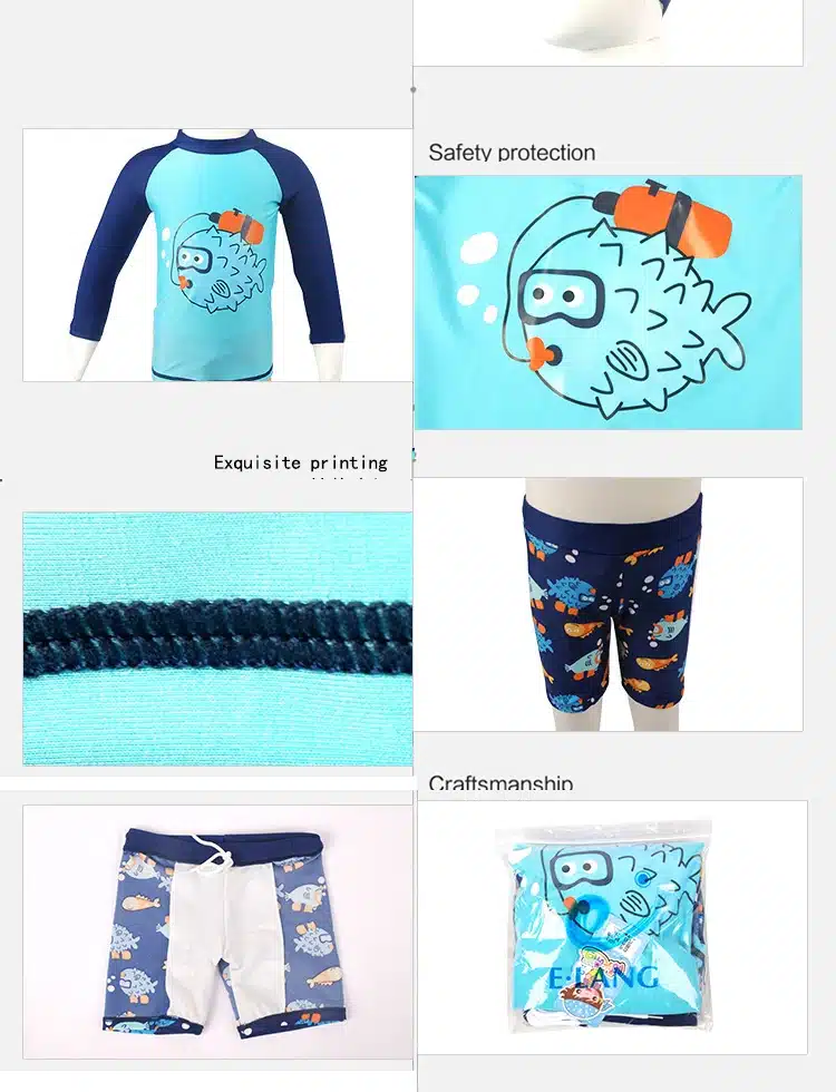 Kids Boy Two Pieces Swim Suit Cartoon Fish Sunblock Beach Bodysuit With Cap Boys Swimwear 2-13Y Children Swimsuit surfing Wear 13