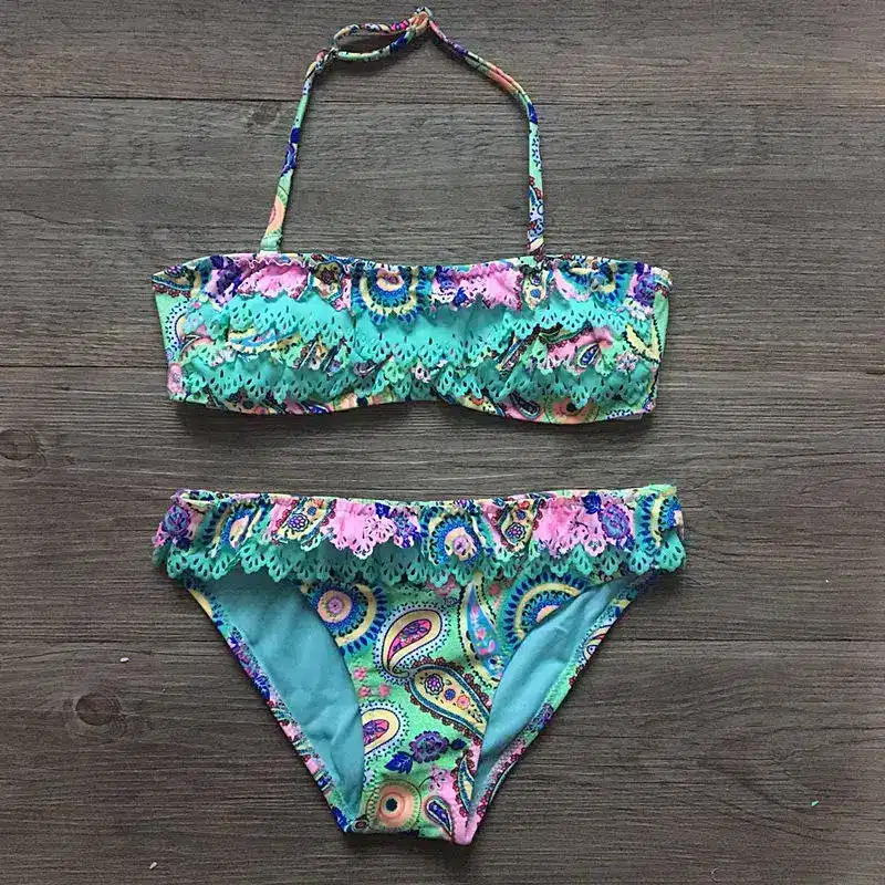 Girls Split Hollow Falbala Bikini Two-piece Swim Suits Bikini Children Swimwear Kids Bathing Suit Girl Beachwear for Hot Spring 2