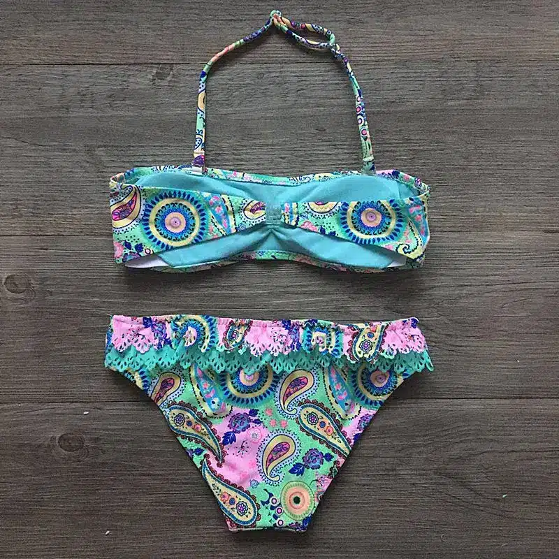Girls Split Hollow Falbala Bikini Two-piece Swim Suits Bikini Children Swimwear Kids Bathing Suit Girl Beachwear for Hot Spring 3