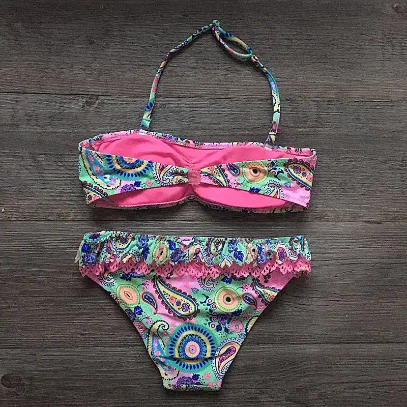 Girls Split Hollow Falbala Bikini Two-piece Swim Suits Bikini Children Swimwear Kids Bathing Suit Girl Beachwear for Hot Spring 5
