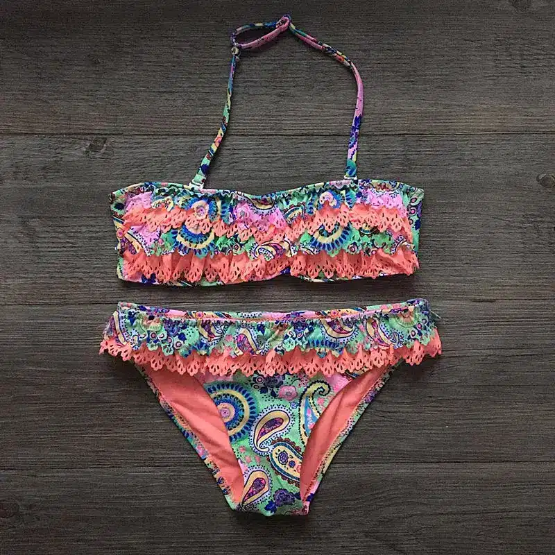 Girls Split Hollow Falbala Bikini Two-piece Swim Suits Bikini Children Swimwear Kids Bathing Suit Girl Beachwear for Hot Spring 6