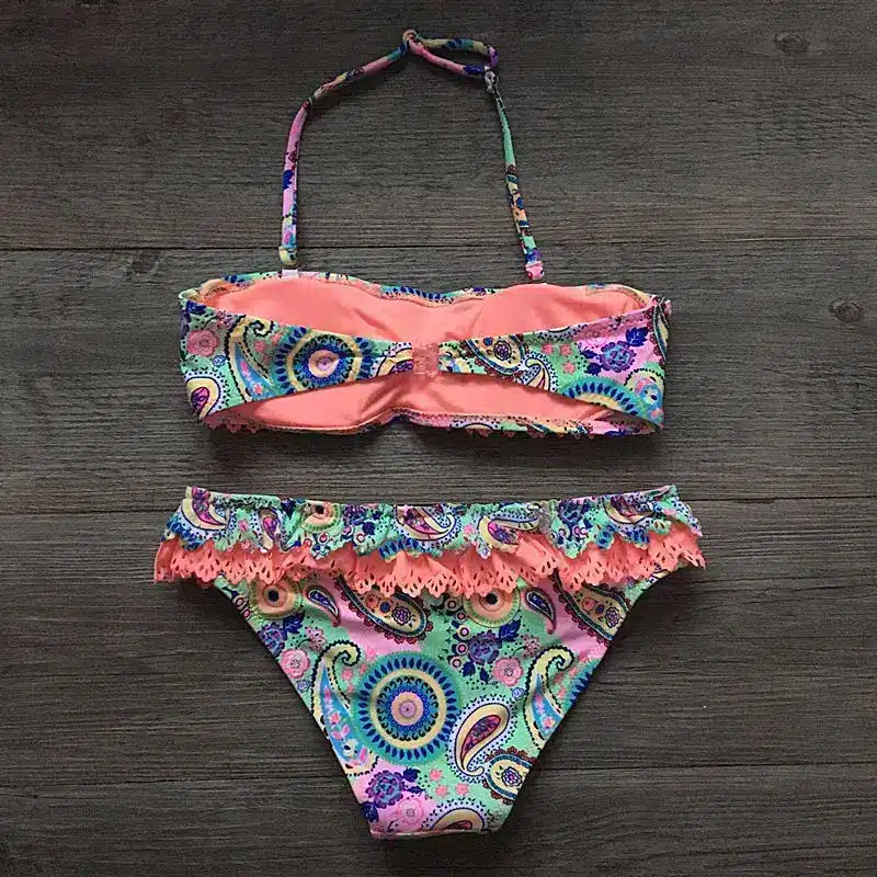 Girls Split Hollow Falbala Bikini Two-piece Swim Suits Bikini Children Swimwear Kids Bathing Suit Girl Beachwear for Hot Spring 7