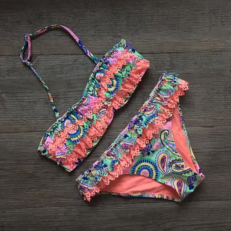 Girls Split Hollow Falbala Bikini Two-piece Swim Suits Bikini Children Swimwear Kids Bathing Suit Girl Beachwear for Hot Spring 8