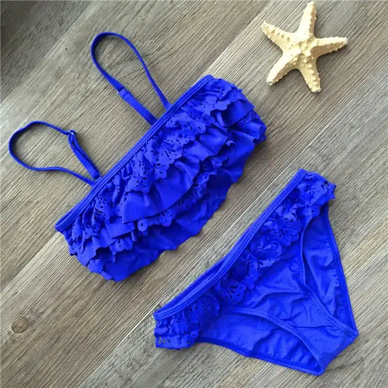 Girl Biquini Bathing Suit Teenagers Solid 2 Pieces Swimwear For Children Swimsuit Split Bikinis Set Kids Hollow Swimsuit Tankini 9