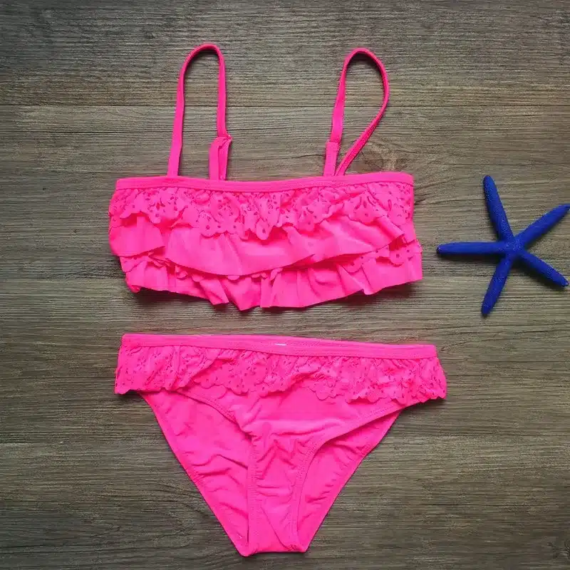 Girl Biquini Bathing Suit Teenagers Solid 2 Pieces Swimwear For Children Swimsuit Split Bikinis Set Kids Hollow Swimsuit Tankini 12