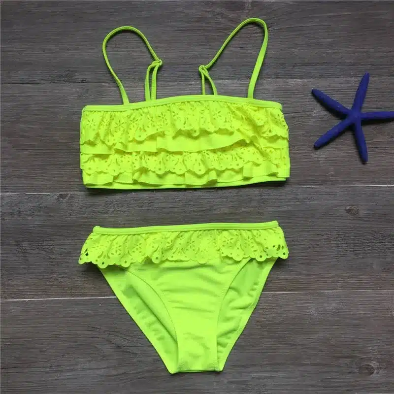 Girl Biquini Bathing Suit Teenagers Solid 2 Pieces Swimwear For Children Swimsuit Split Bikinis Set Kids Hollow Swimsuit Tankini 13