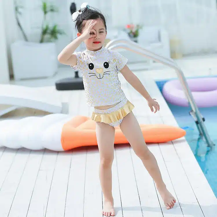 2-8 Years Baby Girls Swimsuits Cartoon Cat Leopard Print Style Children Swimwear Cute Toddlers Kids Hot Springs Bathing Suits 14