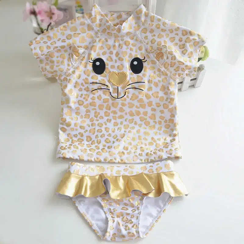 2-8 Years Baby Girls Swimsuits Cartoon Cat Leopard Print Style Children Swimwear Cute Toddlers Kids Hot Springs Bathing Suits 17