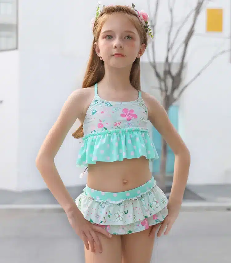 New Baby Girls Swimsuits 4Pcs Swim Suits (Long Sleeve Sunproof Coat+Bikini Sets+Cap) Toddler Swimwear Children Kids Bathing Suit 10