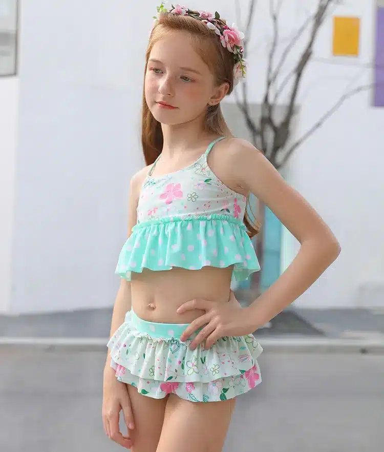 New Baby Girls Swimsuits 4Pcs Swim Suits (Long Sleeve Sunproof Coat+Bikini Sets+Cap) Toddler Swimwear Children Kids Bathing Suit 11