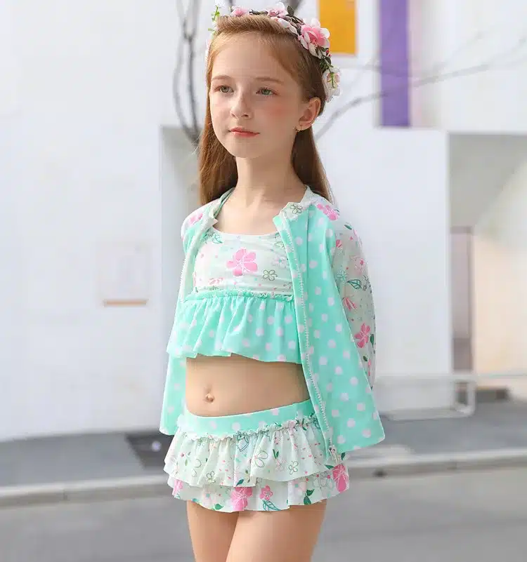 New Baby Girls Swimsuits 4Pcs Swim Suits (Long Sleeve Sunproof Coat+Bikini Sets+Cap) Toddler Swimwear Children Kids Bathing Suit 15