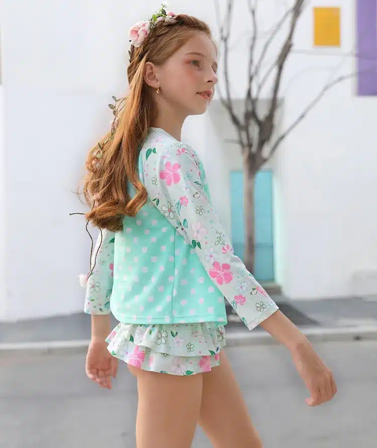 New Baby Girls Swimsuits 4Pcs Swim Suits (Long Sleeve Sunproof Coat+Bikini Sets+Cap) Toddler Swimwear Children Kids Bathing Suit 16