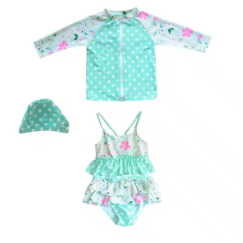 New Baby Girls Swimsuits 4Pcs Swim Suits (Long Sleeve Sunproof Coat+Bikini Sets+Cap) Toddler Swimwear Children Kids Bathing Suit 21