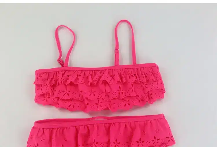 Girl Hollow Flower Split Swimsuit Girl Swimwear Kid 3T-14T Two Pieces Swimsuit Pink Bathing Suit Girls Bikini Kids Swimming Suit 7