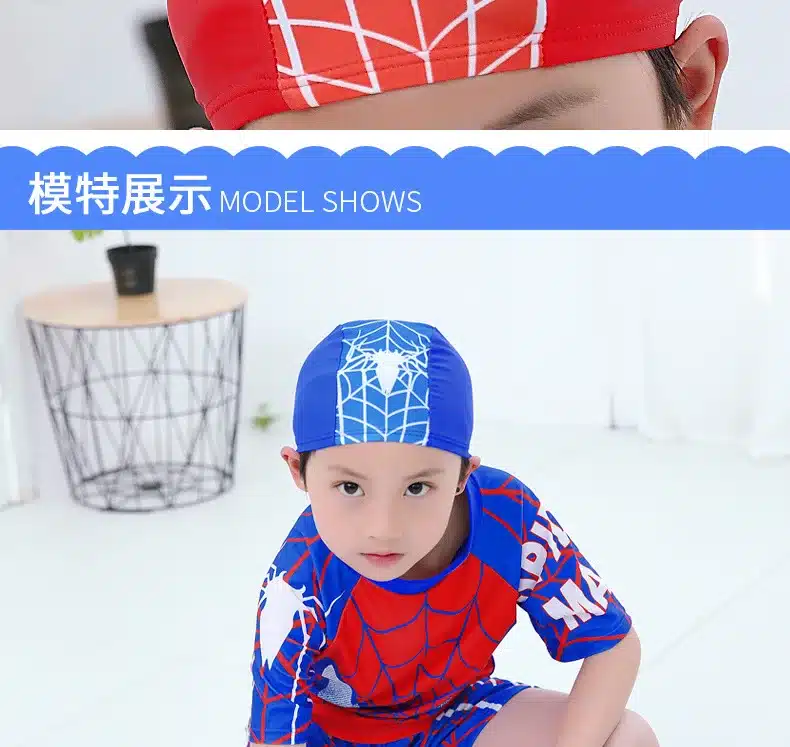 Boys 2 Pieces Swimsuit + Cap Spiderman Cartoon Children Swimwear Boy Kids Bathing Suits Short Sleeve Clothes For Swimming 15