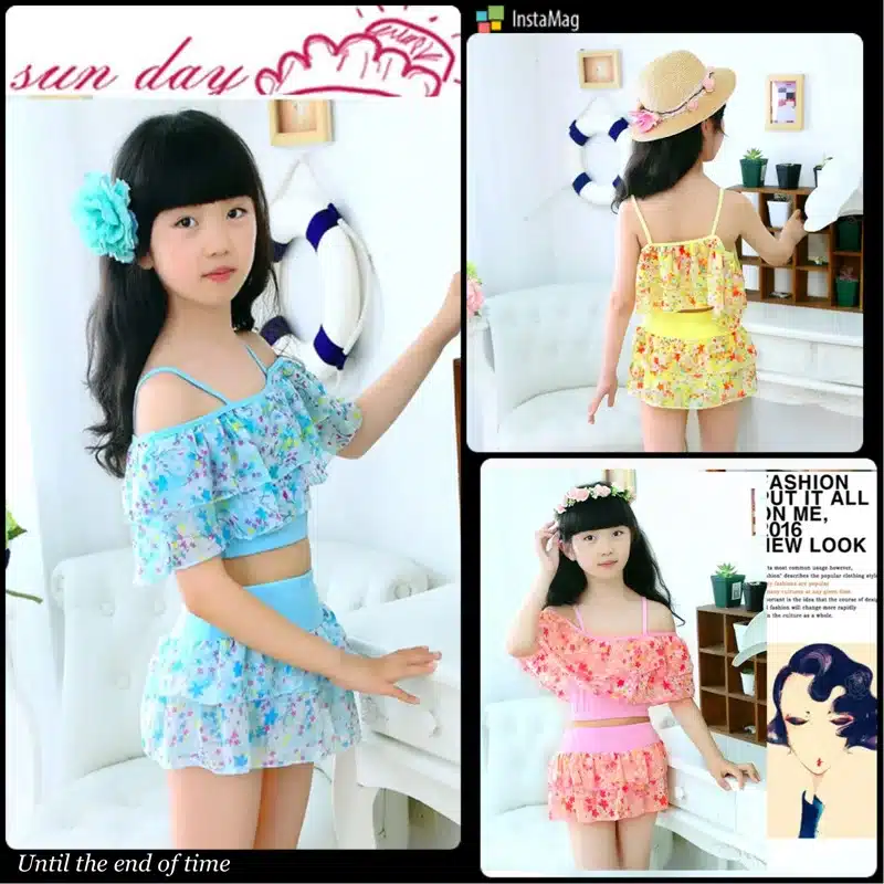Girls Two Pieces Suits For Swimming Children Polyester Swimwear Kids Floral Bathing Suit Swim Wear Big Girl Swimsuits 3-15 Years 1