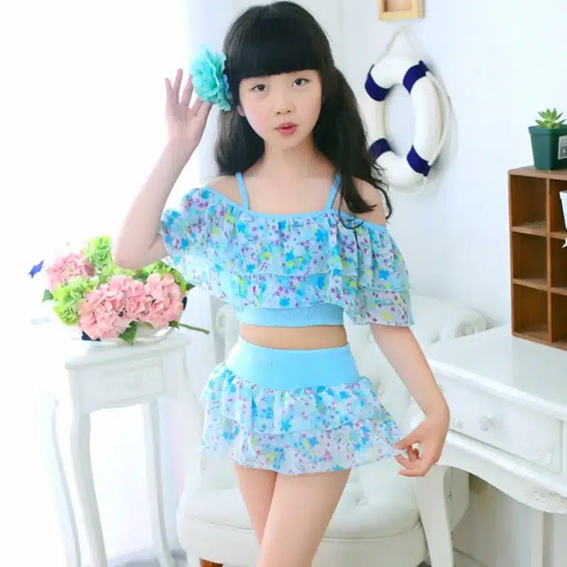 Girls Two Pieces Suits For Swimming Children Polyester Swimwear Kids Floral Bathing Suit Swim Wear Big Girl Swimsuits 3-15 Years 7