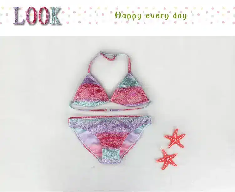 New Girl Silver Pressed Bikini Children Swimsuit Teenage Girl Two Pieces Swimwear Bling Bling Patchwork Bathing Suit Kids Bikini 1