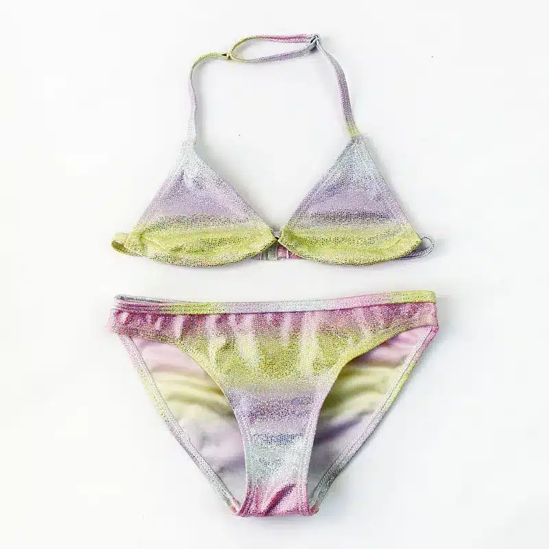 New Girl Silver Pressed Bikini Children Swimsuit Teenage Girl Two Pieces Swimwear Bling Bling Patchwork Bathing Suit Kids Bikini 2