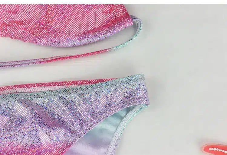 New Girl Silver Pressed Bikini Children Swimsuit Teenage Girl Two Pieces Swimwear Bling Bling Patchwork Bathing Suit Kids Bikini 6