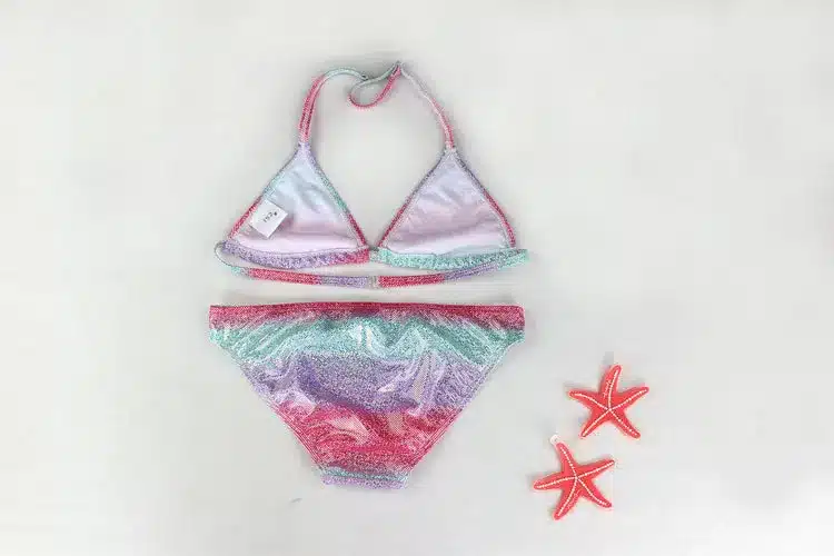 New Girl Silver Pressed Bikini Children Swimsuit Teenage Girl Two Pieces Swimwear Bling Bling Patchwork Bathing Suit Kids Bikini 9