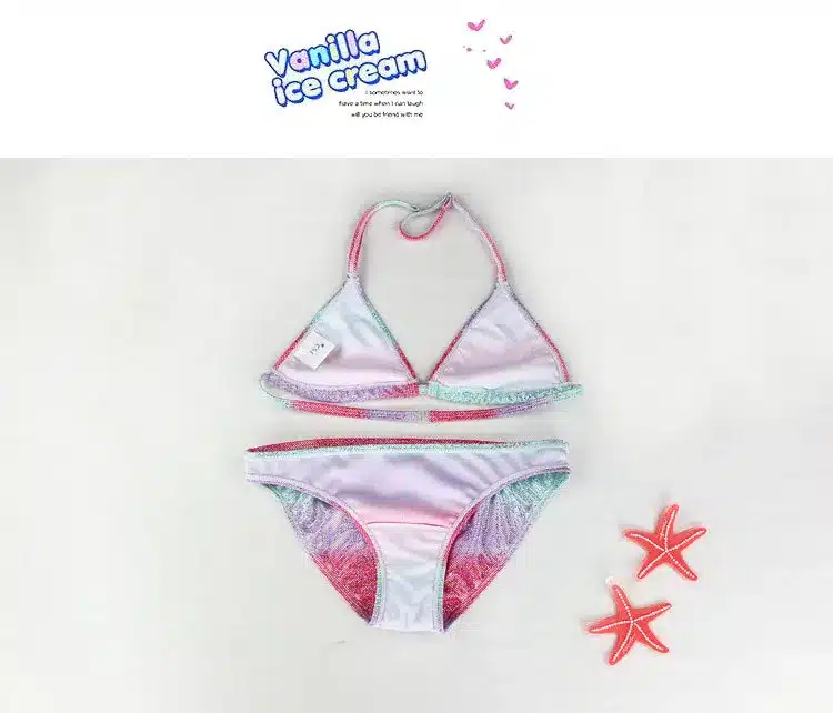 New Girl Silver Pressed Bikini Children Swimsuit Teenage Girl Two Pieces Swimwear Bling Bling Patchwork Bathing Suit Kids Bikini 10