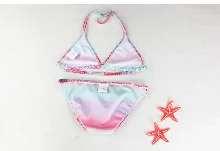 New Girl Silver Pressed Bikini Children Swimsuit Teenage Girl Two Pieces Swimwear Bling Bling Patchwork Bathing Suit Kids Bikini 11