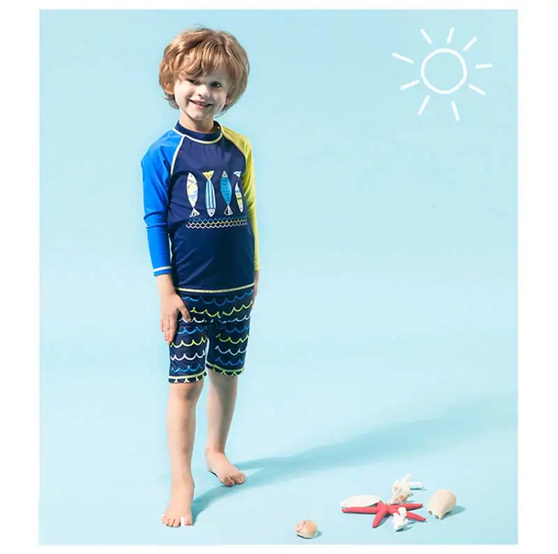 2-10Y Kids Swimwear Children Boys Beach Rash Guards 3Pcs Baby Boy Cartoon Long Sleeve Sunscreen Quick-drying Swimsuit Bathsuit 15