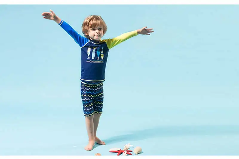 2-10Y Kids Swimwear Children Boys Beach Rash Guards 3Pcs Baby Boy Cartoon Long Sleeve Sunscreen Quick-drying Swimsuit Bathsuit 16