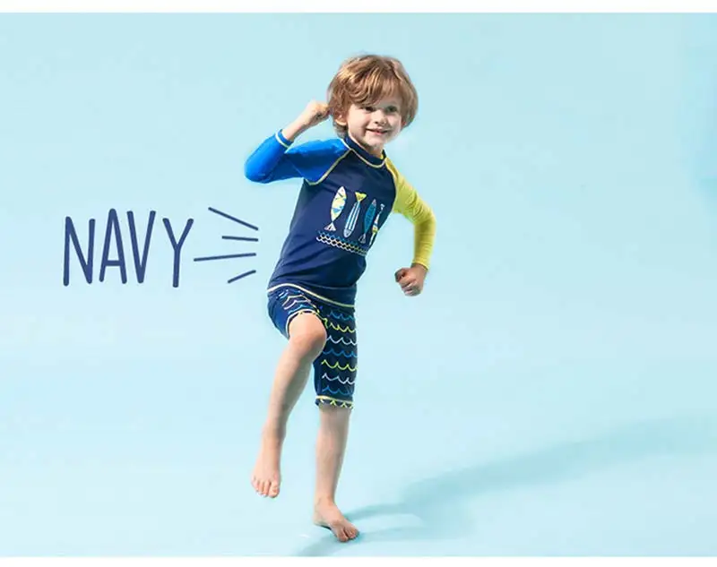 2-10Y Kids Swimwear Children Boys Beach Rash Guards 3Pcs Baby Boy Cartoon Long Sleeve Sunscreen Quick-drying Swimsuit Bathsuit 17