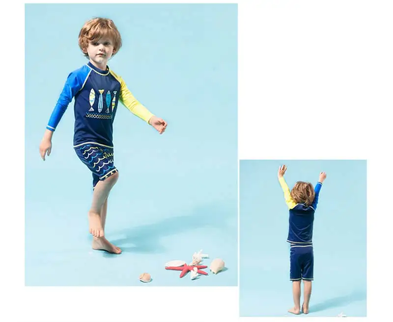 2-10Y Kids Swimwear Children Boys Beach Rash Guards 3Pcs Baby Boy Cartoon Long Sleeve Sunscreen Quick-drying Swimsuit Bathsuit 18