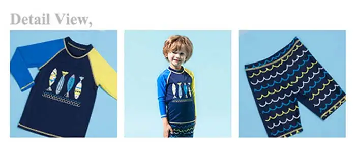 2-10Y Kids Swimwear Children Boys Beach Rash Guards 3Pcs Baby Boy Cartoon Long Sleeve Sunscreen Quick-drying Swimsuit Bathsuit 20