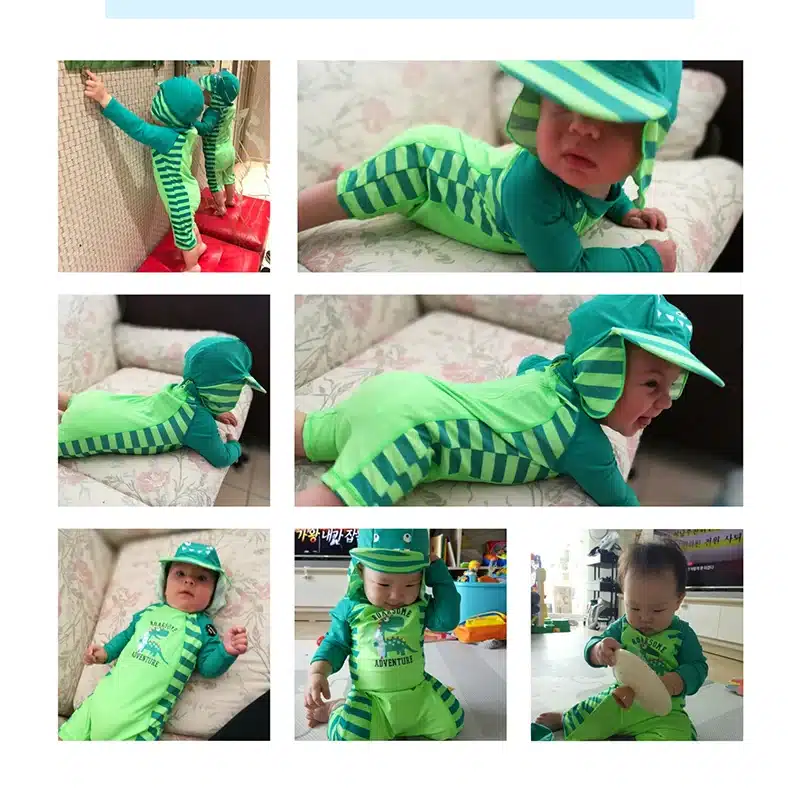 Chilren Swimsuit Baby Boy Handsome Dinosaur Beach Sunscreen Clothing Kids Rash Guard Baby Boy Swimwear And Cap In One Set 10
