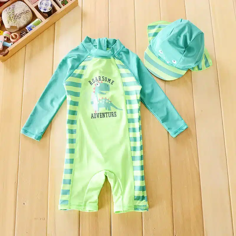 Chilren Swimsuit Baby Boy Handsome Dinosaur Beach Sunscreen Clothing Kids Rash Guard Baby Boy Swimwear And Cap In One Set 14