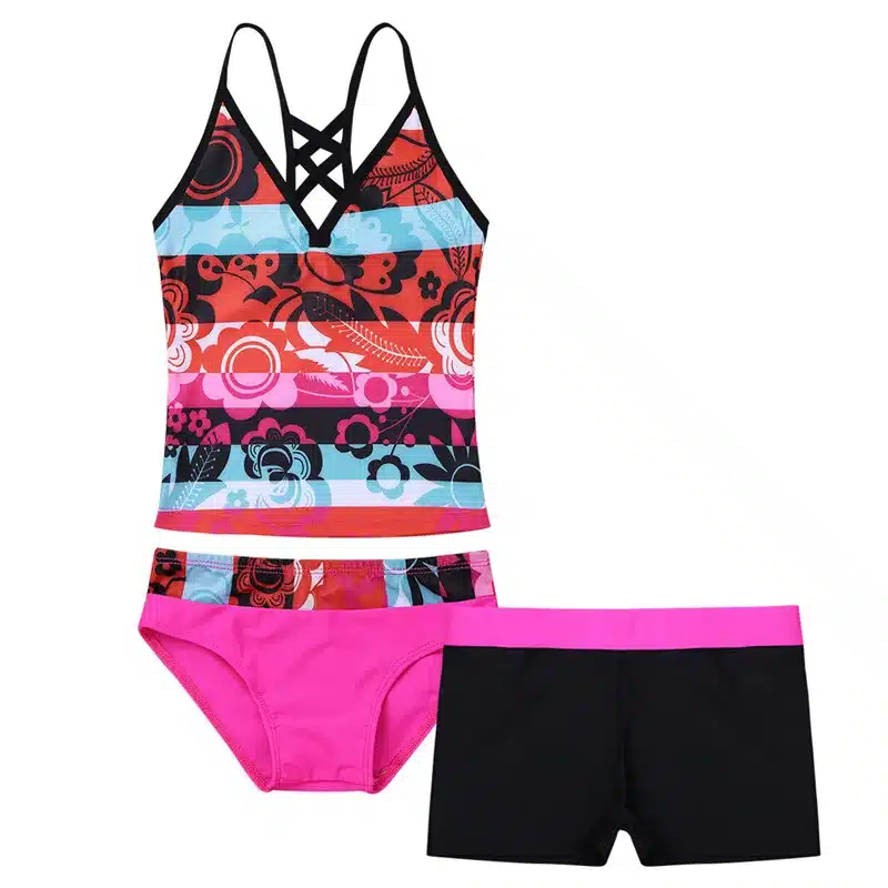 Kids Girls Tankini Floral Printed Swimsuit Swimwear Bathing Suit Set Tops with Bottoms Shorts for Swimming Surfing and Holiday 11