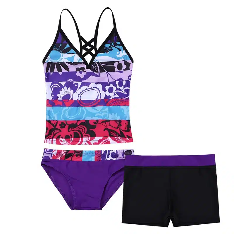 Kids Girls Tankini Floral Printed Swimsuit Swimwear Bathing Suit Set Tops with Bottoms Shorts for Swimming Surfing and Holiday 12