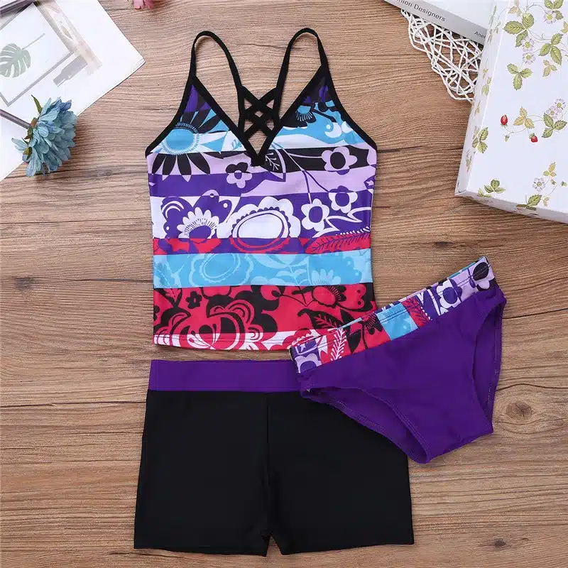 Kids Girls Tankini Floral Printed Swimsuit Swimwear Bathing Suit Set Tops with Bottoms Shorts for Swimming Surfing and Holiday 18