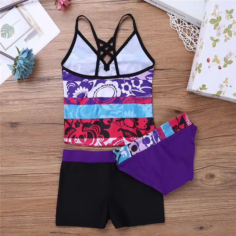 Kids Girls Tankini Floral Printed Swimsuit Swimwear Bathing Suit Set Tops with Bottoms Shorts for Swimming Surfing and Holiday 19