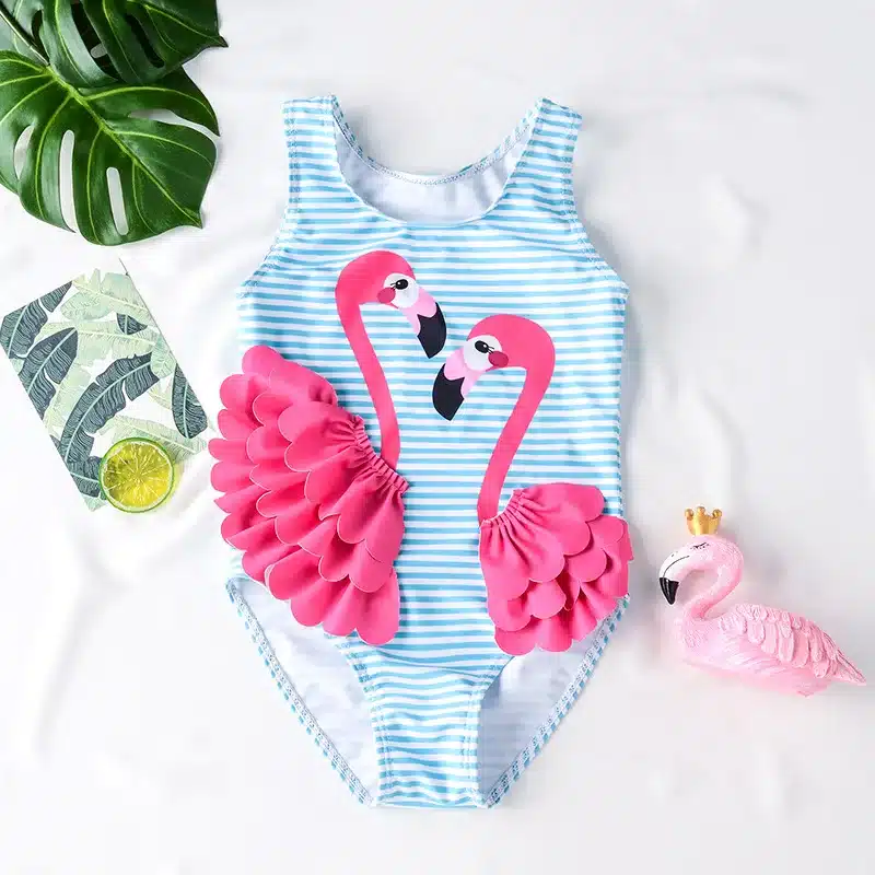 Funfeliz 3D Flamingo Baby Girls Swimwear One Piece Swimsuit for Girl Children Swim Suit Kids Bather 1T-8T 9