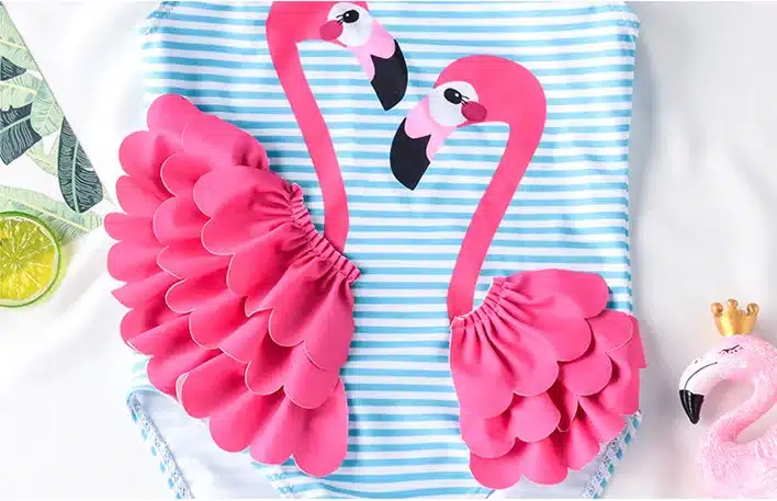 Funfeliz 3D Flamingo Baby Girls Swimwear One Piece Swimsuit for Girl Children Swim Suit Kids Bather 1T-8T 14