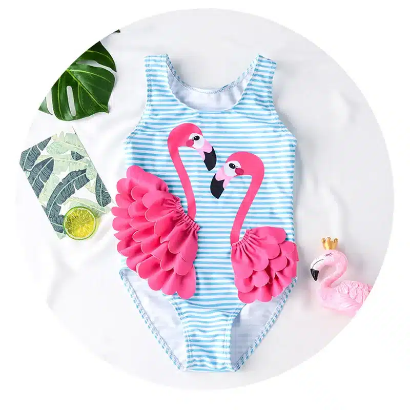 Funfeliz 3D Flamingo Baby Girls Swimwear One Piece Swimsuit for Girl Children Swim Suit Kids Bather 1T-8T 15