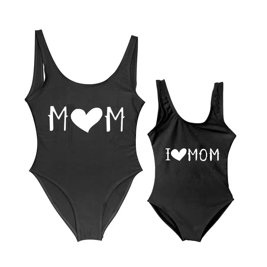 New Baby Swimwear Girls' One Piece Swimsuit I LOVE MOM Heart Letter Printing Bathing Suit Cute Mom Baby Kid Bathing Suits Bather 11