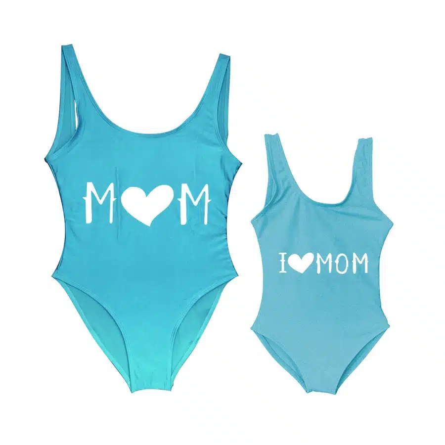 New Baby Swimwear Girls' One Piece Swimsuit I LOVE MOM Heart Letter Printing Bathing Suit Cute Mom Baby Kid Bathing Suits Bather 14