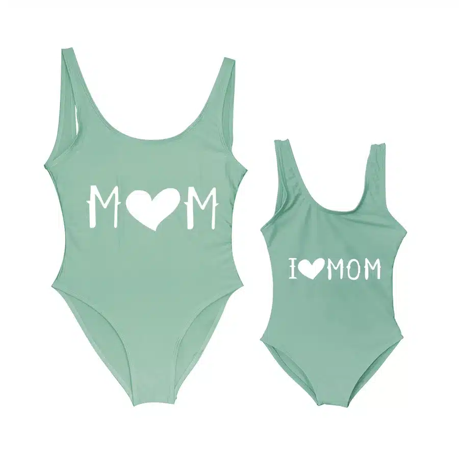 New Baby Swimwear Girls' One Piece Swimsuit I LOVE MOM Heart Letter Printing Bathing Suit Cute Mom Baby Kid Bathing Suits Bather 15