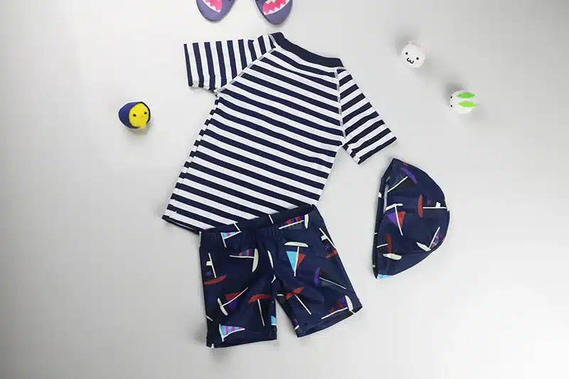 Boys Swimwear Children's Swimming Trunks Cute Cartoon Sailboat Bathing Suit With Cap Kids Split Swimsuit Sunblock Beachwear 3